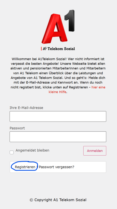 Login Maske A1 Telelom Sozial
